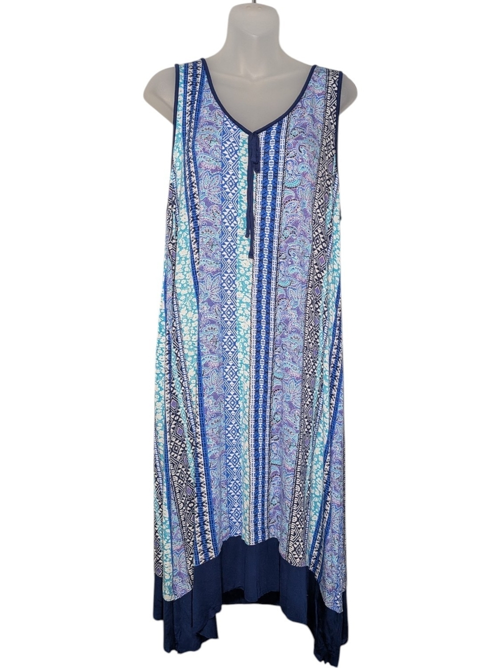 New Directions Sleeveless Boho Paisley Stripe Midi Dress Blue Purple Size XL